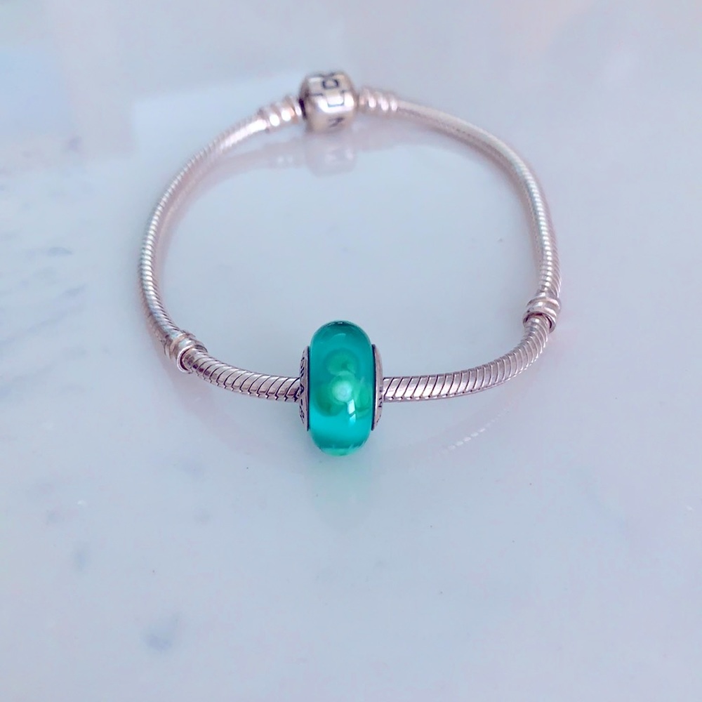Pandora blue and green flower charm